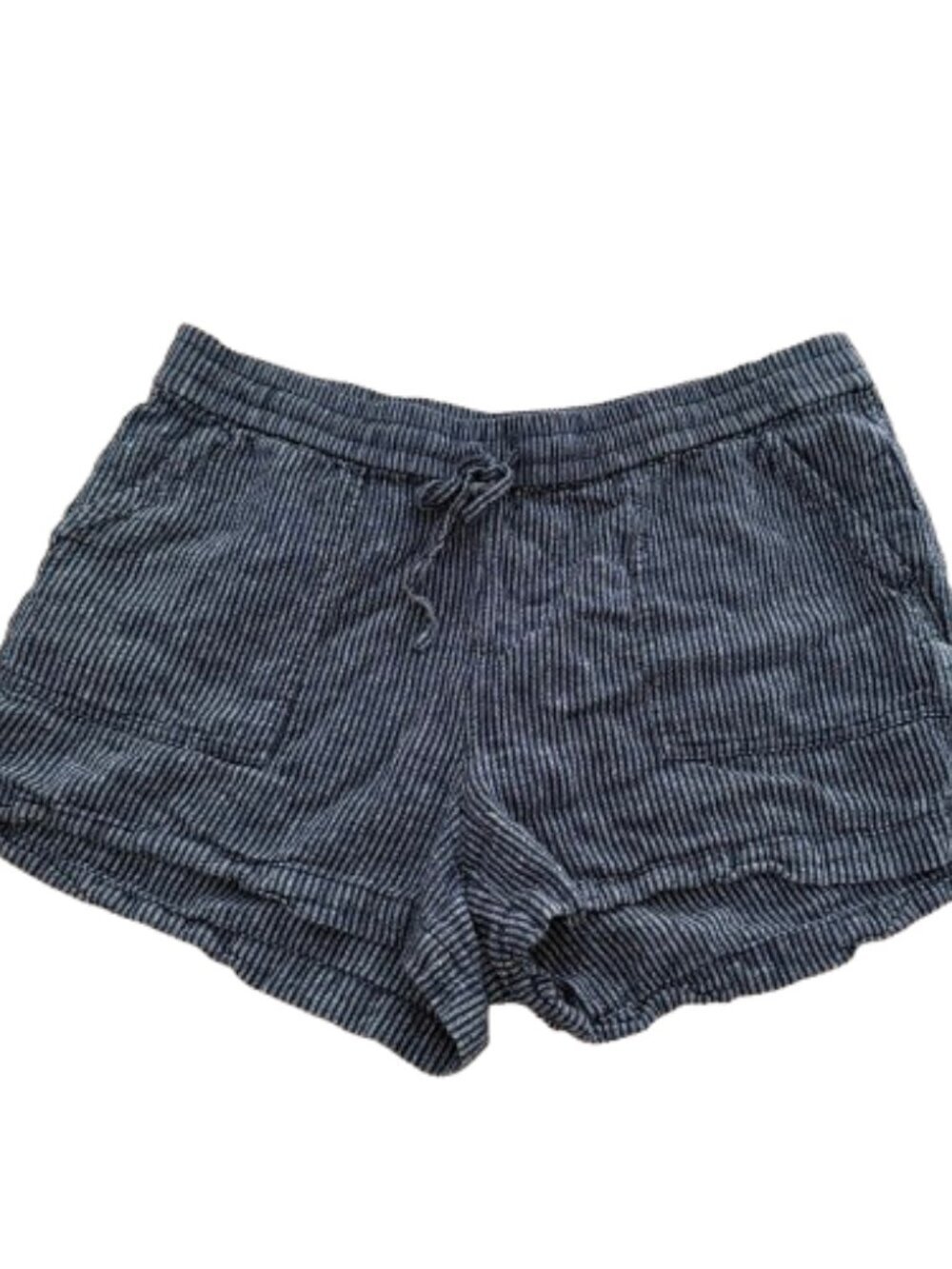 J. CREW Blue Grey Pinstripes Linen Blend Drawstring Shorts Size Medium